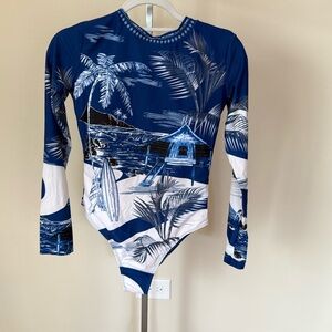 NWOT AGUA BENDITA OPEN BACK LONG SLEEVE One Piece swimsuit - Medium Clara Azure